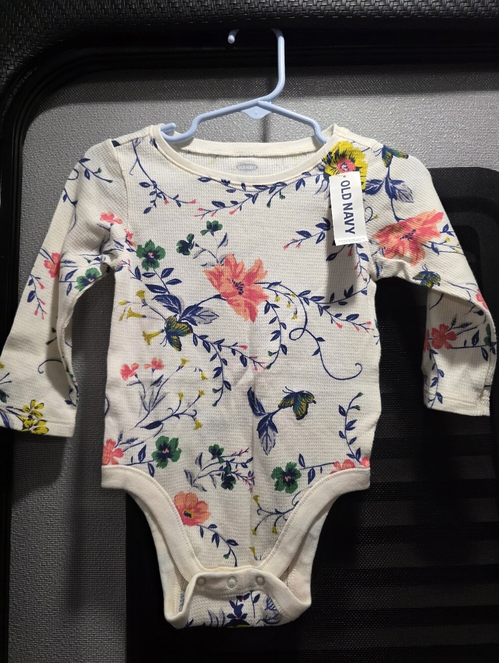Old Navy Cream Floral Long-Sleeve Baby One-Piece with Pink & Green Flowers
